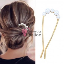 Accesoriu de par modern Japonez pentru cocuri din metal JPN10HH Auriu cu perle